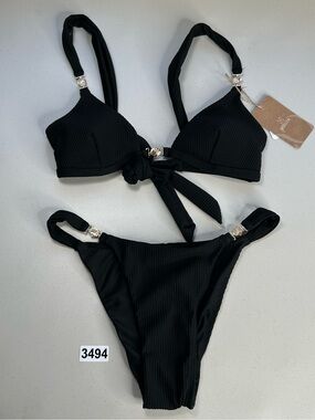 Berlook Bikini Set Small Black Gold Accented Ribbed New